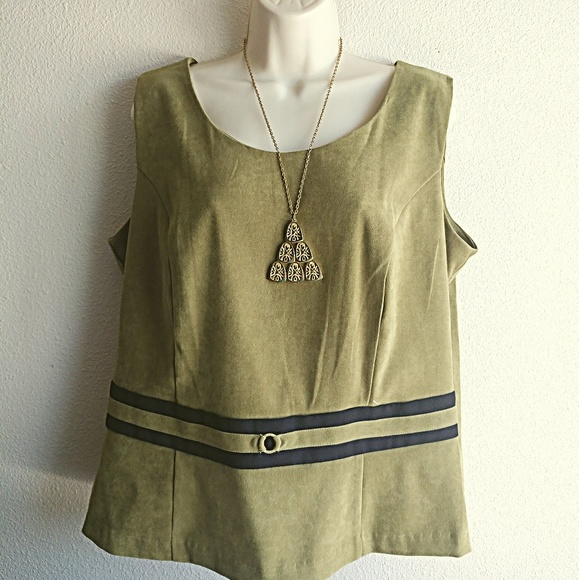 R&K Tops - R&K Originals Sleeveless Top Olive Green Navy Blue